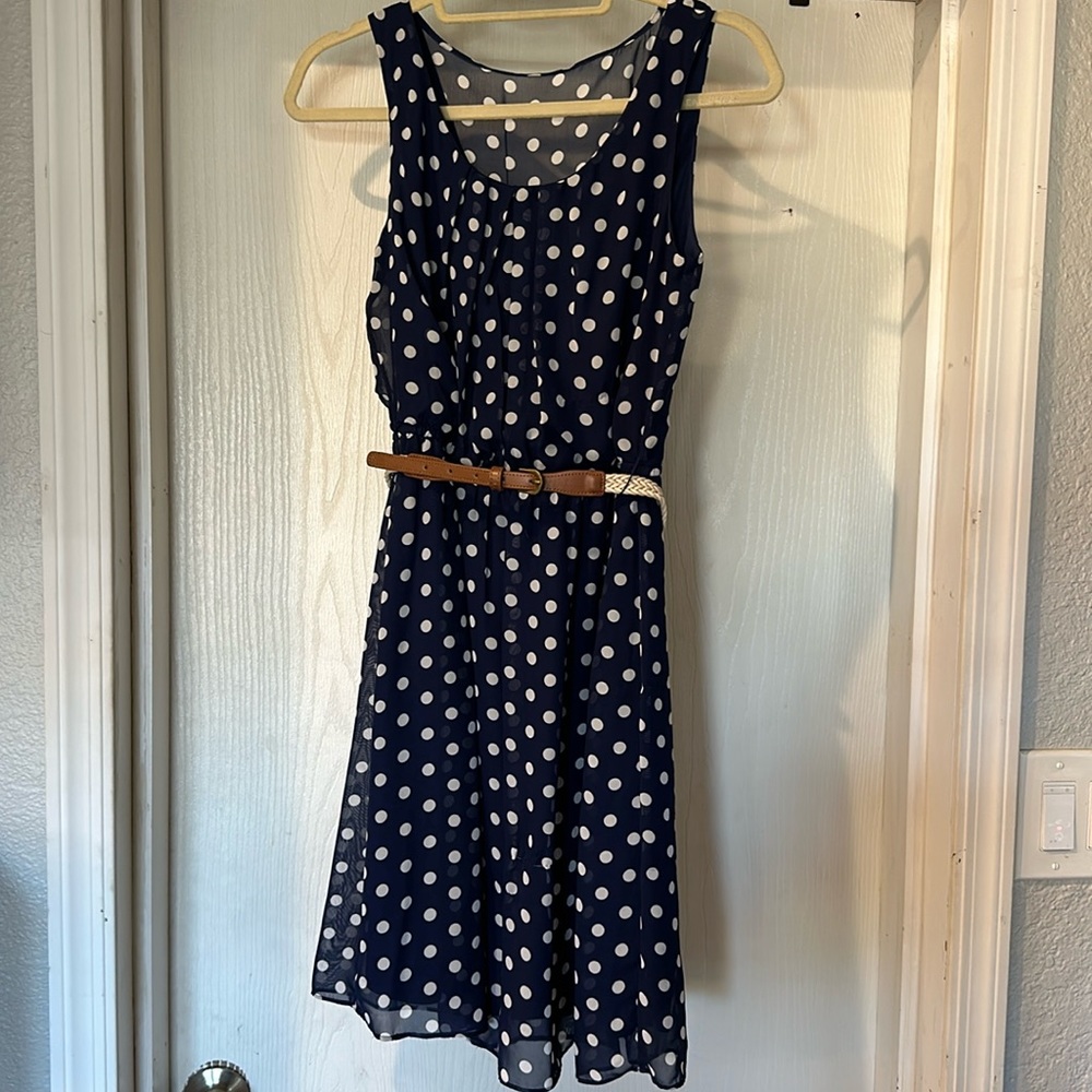 Cute Navy Blue polka dot dress with belt